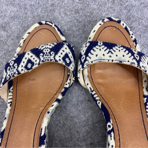 Seychelles Thyme Navy Print Ankle Strap Wedges Women’s Size 7 - Picture 7 of 11